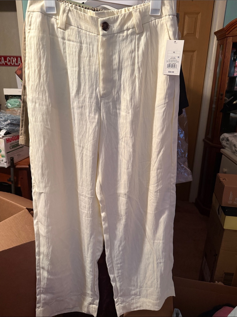 a new day Cream Wide-Leg Linen-Blend Trousers